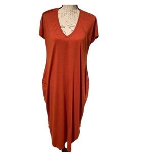 SHEIN Oversized V-Neck Long Midi Dress w/Pockets Burnt Orange Size S|4